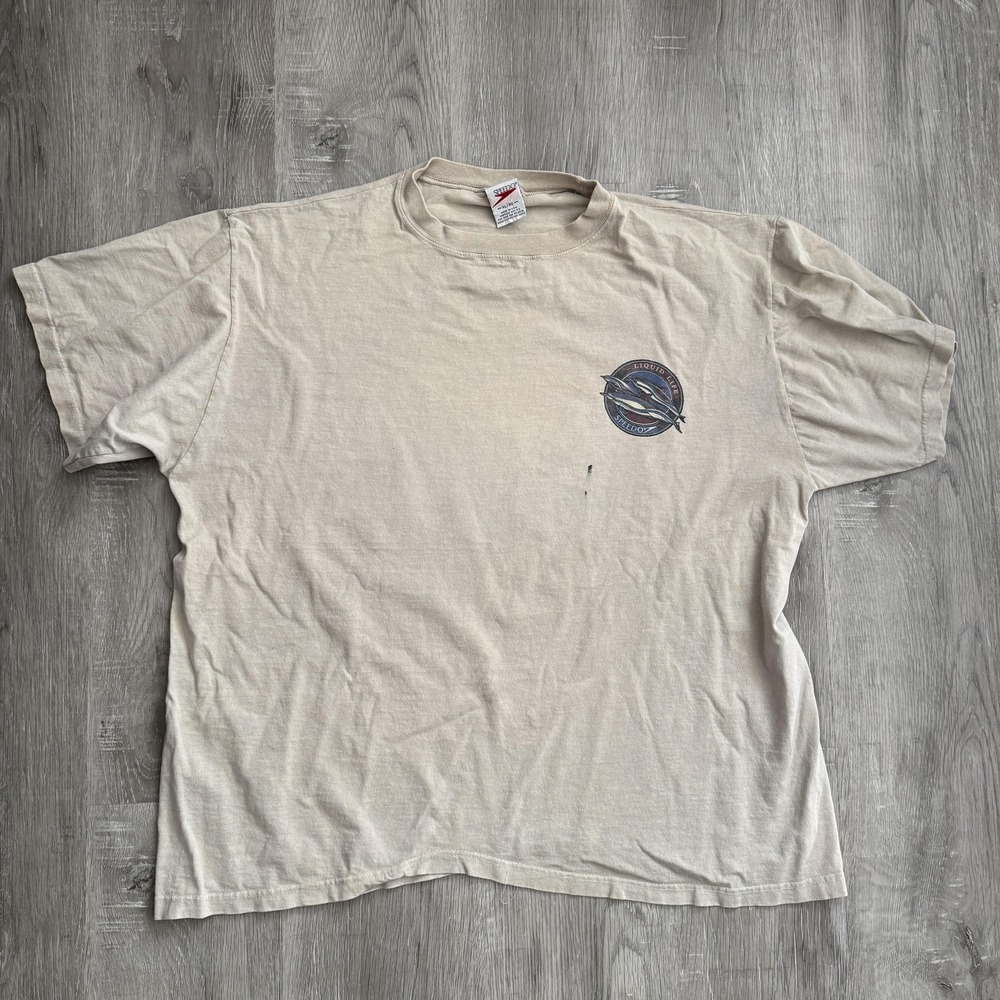 Vintage Speedo Liquid Life Shirt Mens XL Beige Dolphins Graphic Made USA 90s Tee